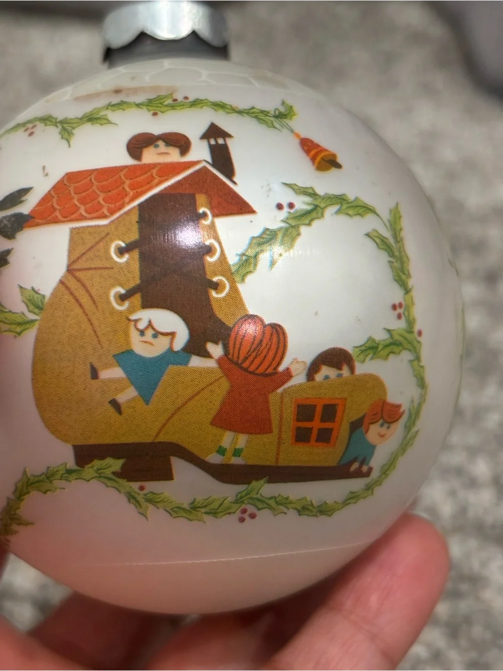 Vintage Corning Glass Whimsical Nursery Rhymes Round Multicolor Glass Ornament
